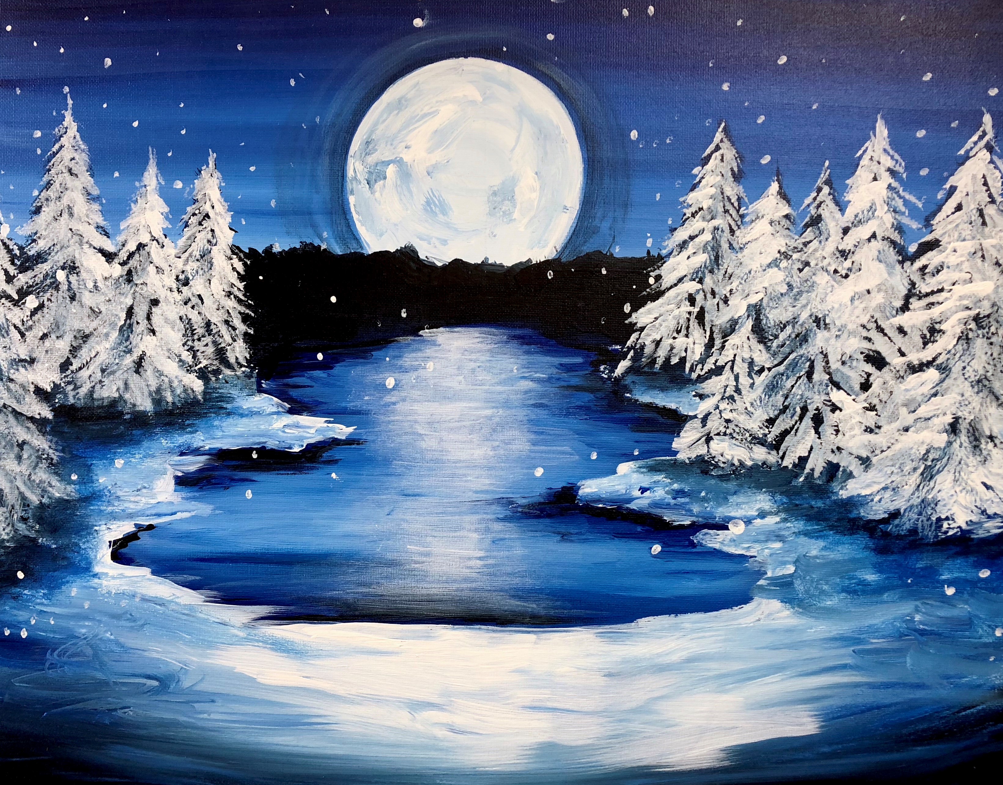 Зимние пейзажи с луной